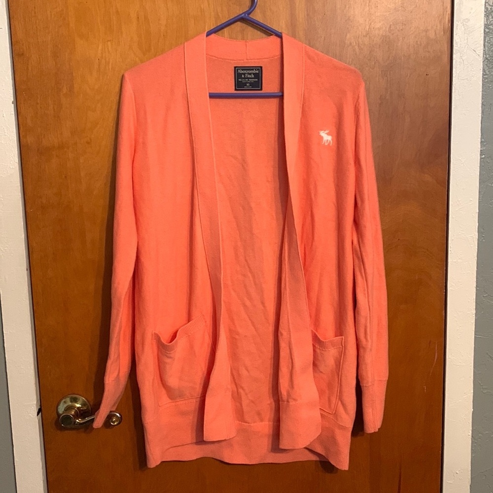 Abercrombie Classic Logo Long Cardigan - Coral/Orange